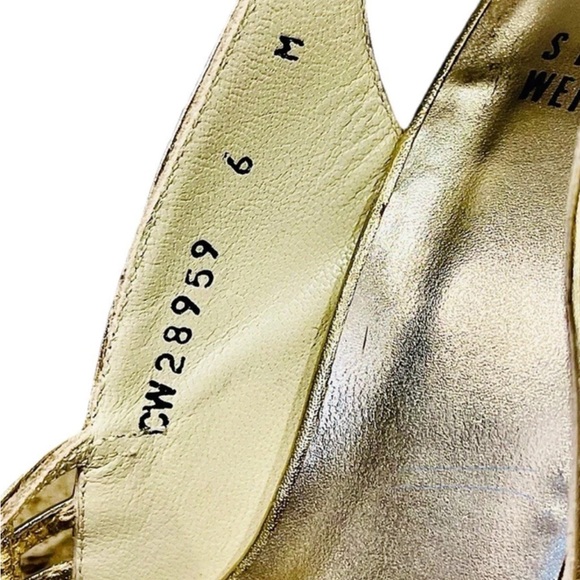 Sold Stuart Weitzman Gold Slingback Peep Toe Heels Size 6 - Picture 11 of 11